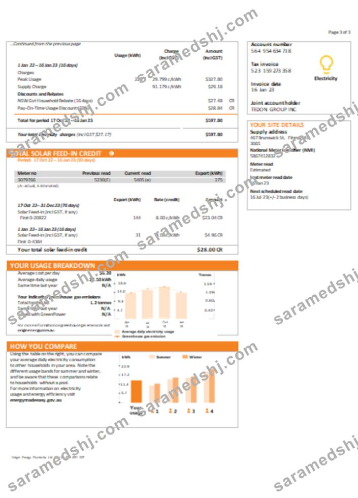 New South Wales (NSW) Origin electricity utility business bill, SCR, page 3